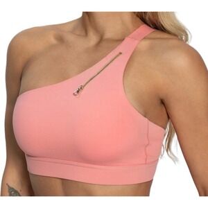 FIRM ABS One Shoulder Sports Bra Coral Pink Crisscross Back Activewear Large